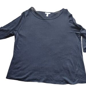 Like New Eileen Fisher Black Scoop Neck 3/4 Sleeve Linen Sweater XL